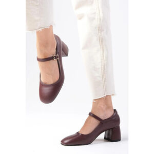 Zara Dark Burgundy Mary Jane Block Heel Pumps